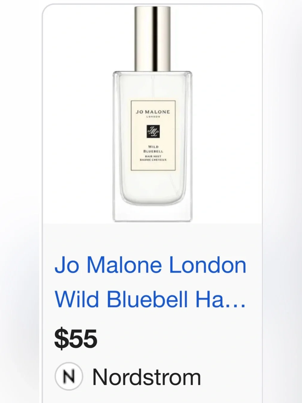 NIB Jo Malone Hair Mist in Wild Bluebell Fragrance Improves Dryness Dullness